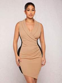 SHEIN SXY Two Tone Shawl Collar Asymmetrical Hem Bodycon Dress New years eve outfit 
Party outfit 
Sexy outfit
sexy outfits club