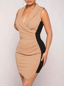 SHEIN SXY Two Tone Shawl Collar Asymmetrical Hem Bodycon Dress New years eve outfit 
Party outfit 
Sexy outfit
sexy outfits club