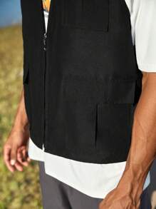 In My Nature Men Colourblock Zip Up Vest Jacket - Black - View 3