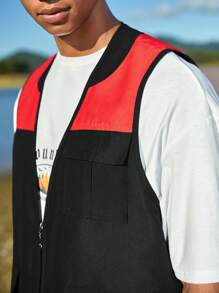 In My Nature Men Colourblock Zip Up Vest Jacket - Black - View 5