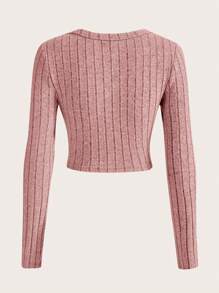 SHEIN EZwear 休閒羅紋針織純色女士T恤 - 藕粉色 - 查看 2