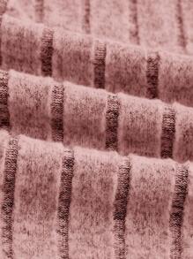 SHEIN EZwear 休閒羅紋針織純色女士T恤 - 藕粉色 - 查看 3