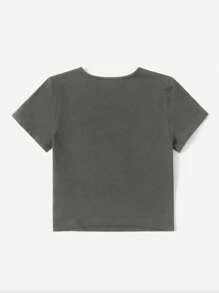 SHEIN EZwear Rhinestone Skull Pattern Crop Tee - Dark Grey - View 2