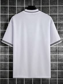 Manfinity Sporsity Men Letter Graphic Striped Trim Drop Shoulder Short Sleeve Tee, Casual, Boyfriend Gift