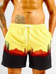 Surfspeed Men Mountain Print Drawstring Waist Swim Trunks - Multicolor - View 4