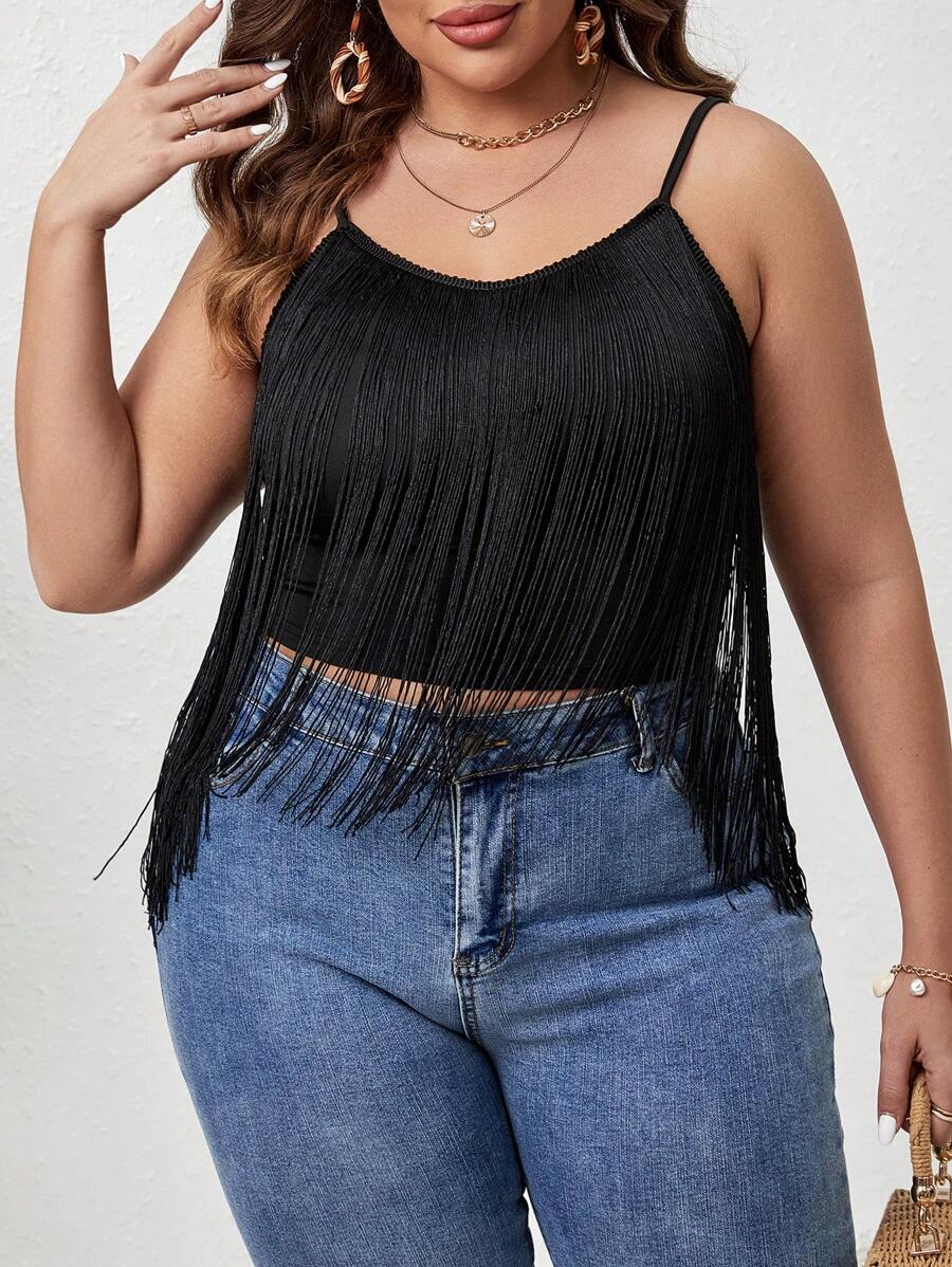 SHEIN VCAY Plus Fringe Trim Cami Summer Top