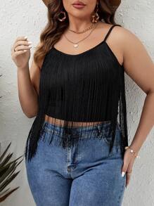 SHEIN VCAY Plus Fringe Trim Cami Summer Top