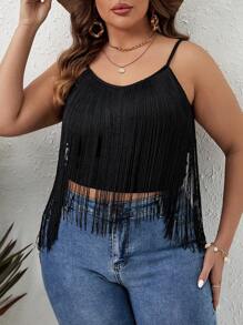 SHEIN VCAY Plus Fringe Trim Cami Summer Top