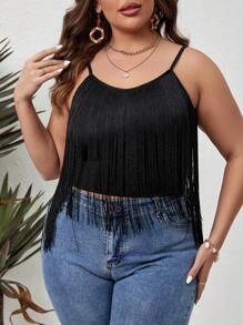 SHEIN VCAY Plus Fringe Trim Cami Summer Top