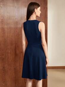 BizChic 素色前紐扣無袖洋裝 - 藏蓝色 - 查看 6