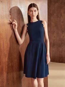 BizChic 素色前紐扣無袖洋裝 - 藏蓝色 - 查看 7