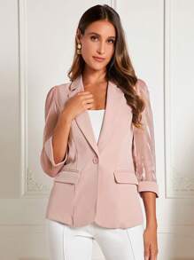 SHEIN Clasi 西裝領單釦西裝外套 - 淺粉色 - 查看 6