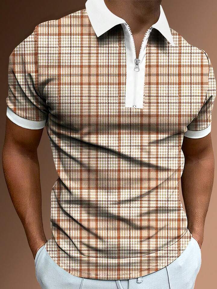 brown plaid polo shirt