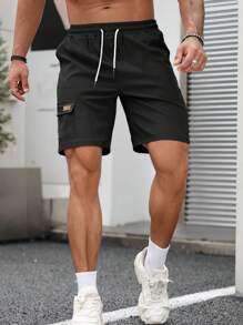 Manfinity Homme 男款寬鬆口袋束腰短褲 - 黑色 - 查看 3