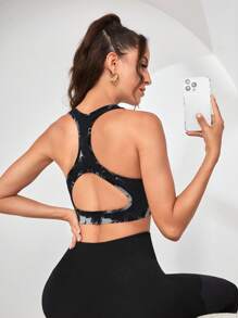 SHEIN With My Calm Tie Dye Zip Up Sports Bra black crop top
