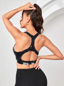SHEIN With My Calm Tie Dye Zip Up Sports Bra black crop top