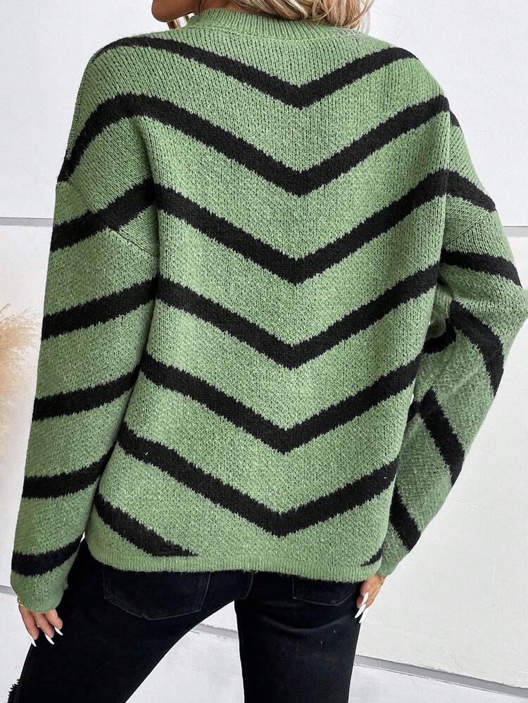 Chevron Pattern Drop Shoulder Sweater