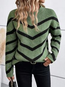 SHEIN LUNE Chevron Pattern Drop Shoulder Sweater