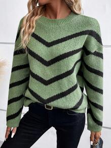 SHEIN LUNE Chevron Pattern Drop Shoulder Sweater