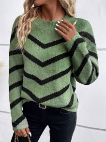 SHEIN LUNE Chevron Pattern Drop Shoulder Sweater
