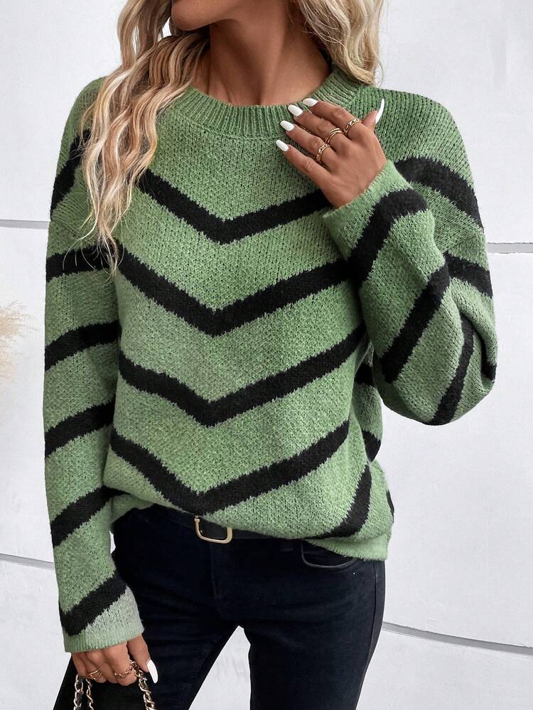 Chevron Pattern Drop Shoulder Sweater