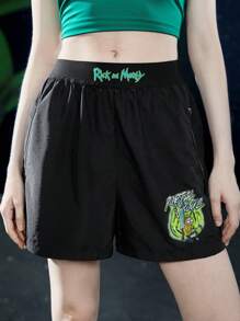 Rick and Morty X SHEIN Chữ cái & Đồ họa hoạt hình Quần short - màu đen - Xem 1