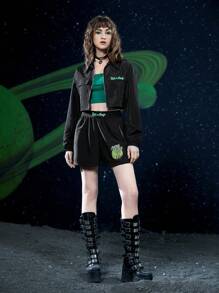 Rick and Morty X SHEIN Chữ cái & Đồ họa hoạt hình Quần short - màu đen - Xem 3