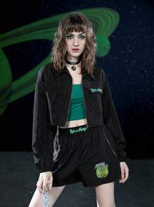 Rick and Morty X SHEIN Chữ cái & Đồ họa hoạt hình Quần short - màu đen - Xem 4