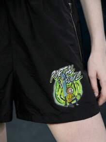 Rick and Morty X SHEIN Chữ cái & Đồ họa hoạt hình Quần short - màu đen - Xem 5