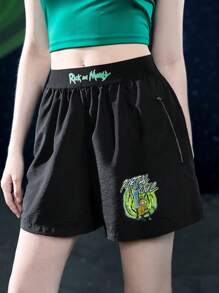 Rick and Morty X SHEIN Chữ cái & Đồ họa hoạt hình Quần short - màu đen - Xem 7