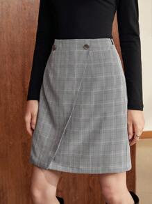 BizChic 威爾斯親王格紋前圍裹半身裙 - 黑與白 - 查看 7