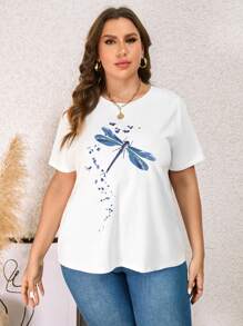 SHEIN LUNE Talla grande Camiseta con estampado de libélula