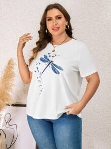SHEIN LUNE Talla grande Camiseta con estampado de libélula