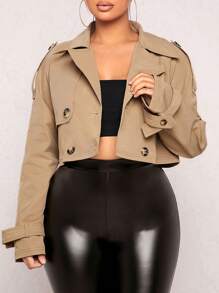 SHEIN SXY Women Epaulettes Design Buckle Sleeve Crop Trench Coat Spring Valentine Day In Fall/Winter