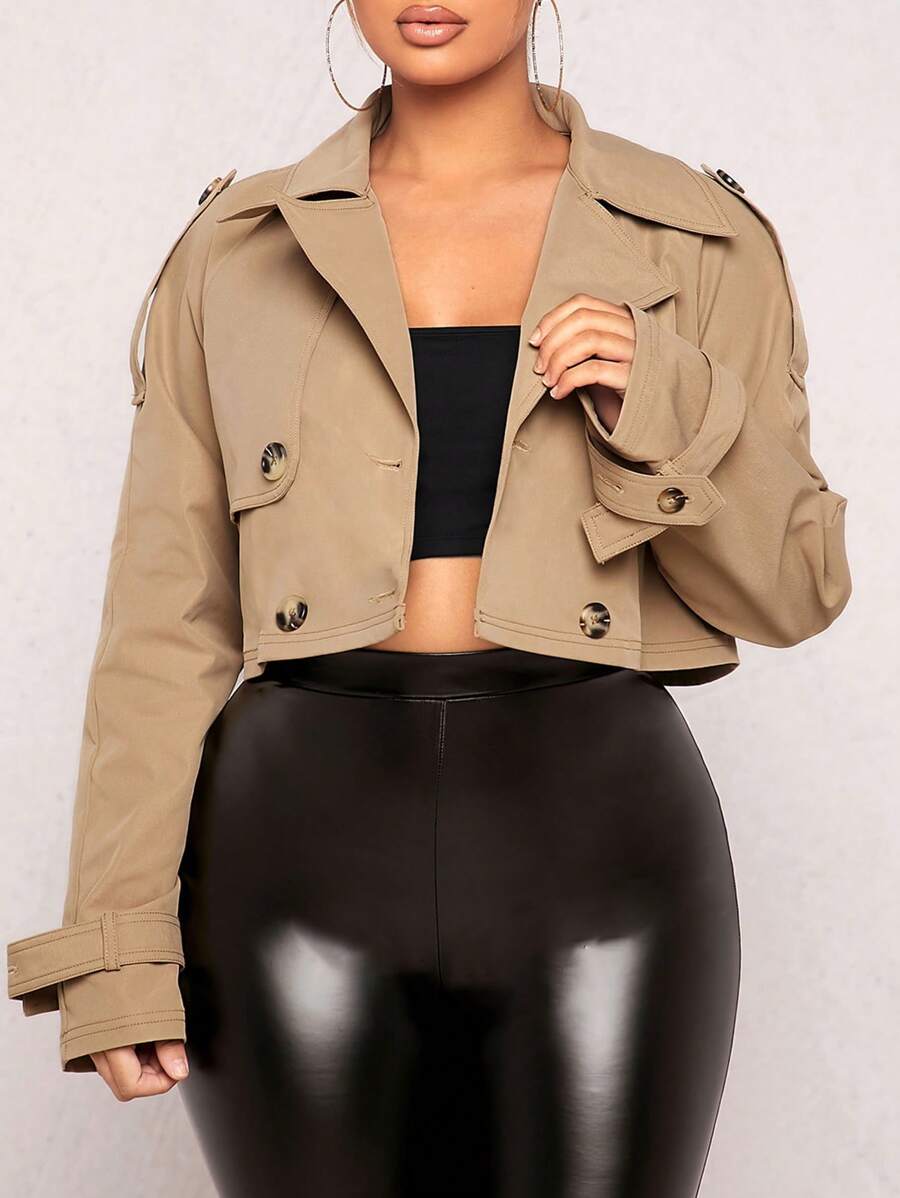 SHEIN SXY Women Epaulettes Design Buckle Sleeve Crop Trench Coat Spring Valentine Day In Fall/Winter