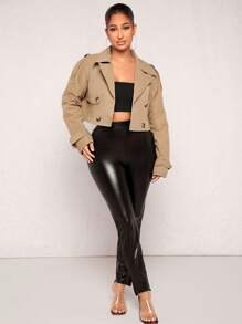 SHEIN SXY Women Epaulettes Design Buckle Sleeve Crop Trench Coat Spring Valentine Day In Fall/Winter