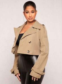 SHEIN SXY Women Epaulettes Design Buckle Sleeve Crop Trench Coat Spring Valentine Day In Fall/Winter