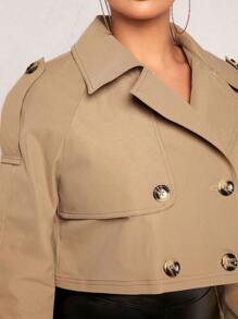 SHEIN SXY Women Epaulettes Design Buckle Sleeve Crop Trench Coat Spring Valentine Day In Fall/Winter