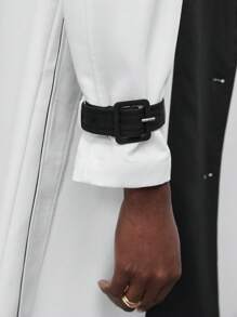 Maija Hai âm Cổ áo Thắt lưng Áo khoác Trench - Đen và trắng - Xem 5