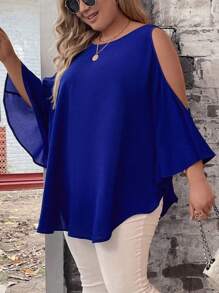 SHEIN Clasi Hơn Vai lạnh tay cánh Chất rắn Áo sơ mi - Màu xanh lam - Xem 6