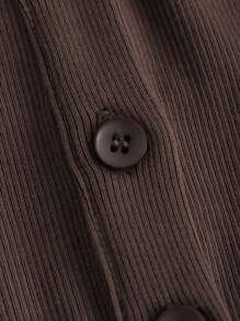 Muchica Vestido ajustado de cuello polo de muslo con abertura unicolor - Marrón Mocha - Ver 5