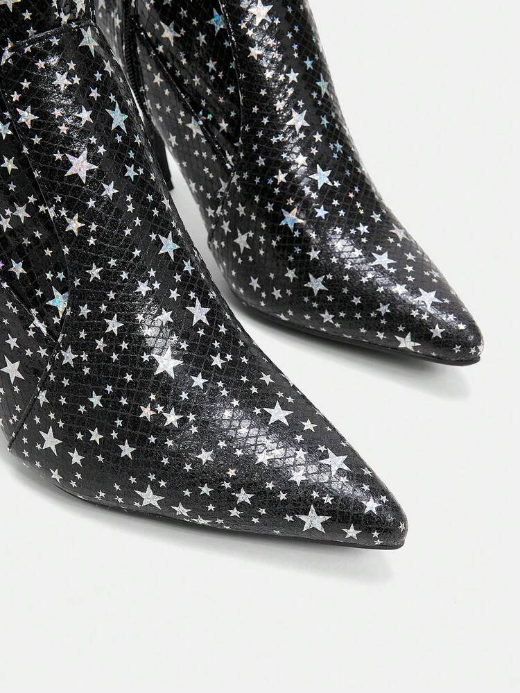Femme Motif Étoile À Bout Pointu À Talons Pyramidaux Bottes Décontractées , Mode Extérieur Bottes De Mode
