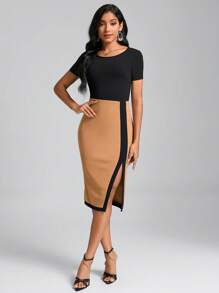 SHEIN Clasi 雙色高衩連衣裙 - 彩色 - 查看 3