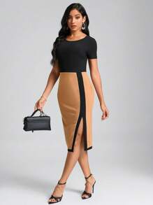 SHEIN Clasi 雙色高衩連衣裙 - 彩色 - 查看 5