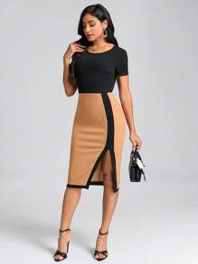 SHEIN Clasi 雙色高衩連衣裙 - 彩色 - 查看 6