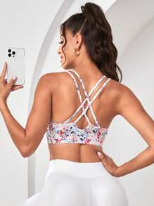 Easithlete Floral Print Crisscross Back Sports Bra - Multicolor - View 2
