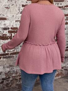 SHEIN LUNE 純色荷葉邊荷葉邊T恤 - 藕粉色 - 查看 2