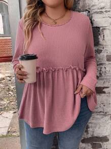 SHEIN LUNE 純色荷葉邊荷葉邊T恤 - 藕粉色 - 查看 3