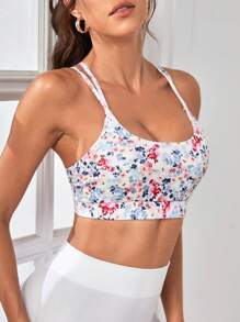 Easithlete Floral Print Crisscross Back Sports Bra - Multicolor - View 4