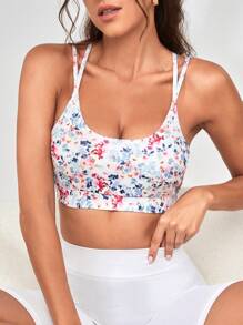 Easithlete Floral Print Crisscross Back Sports Bra - Multicolor - View 5